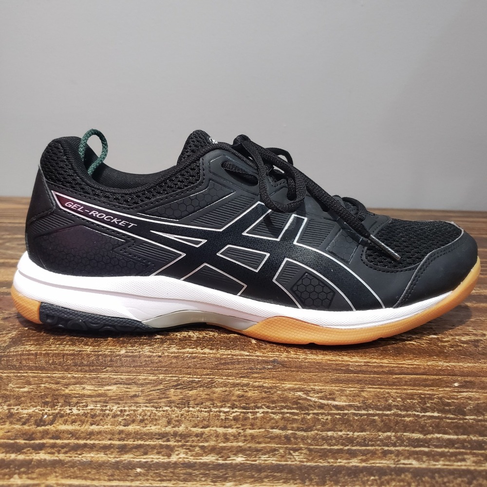 ASICS Volleyball Shoes Womens 9.5 Gel Rocket 8 Black Silver Good Scuffed Toe